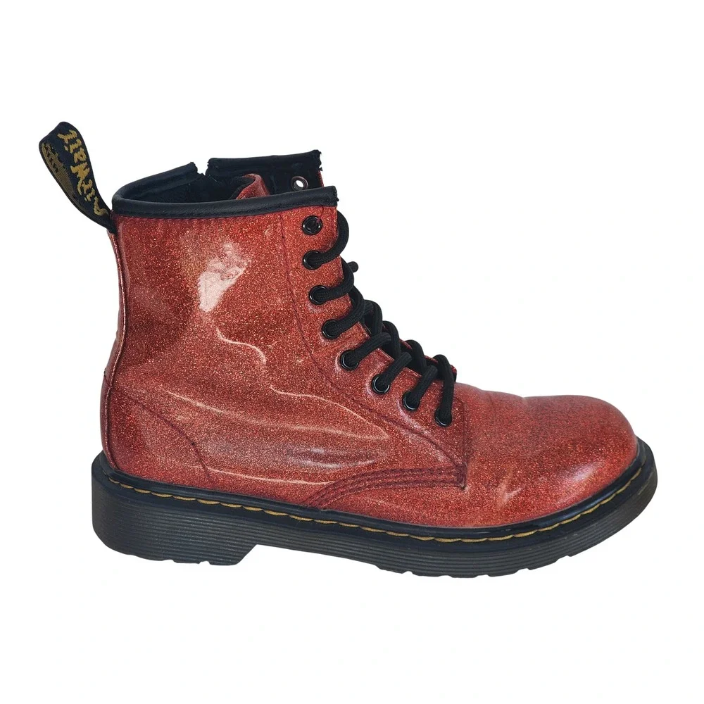 Dr. Martens 1460 Glitter J Red Sparkle Lace Up Side Zip Boots Kids Size 2 US